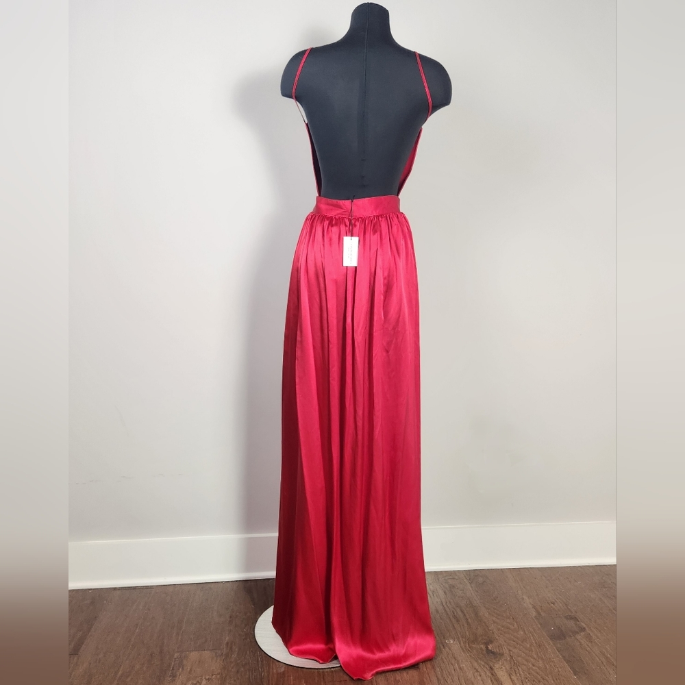Elegant 100% Silk Red Maxi Dress - Picture 3 of 11